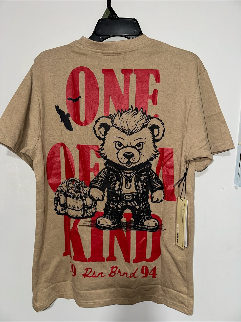 Reason One of a Kind Bear Graphic Tee - Tan with Red & Black Print
